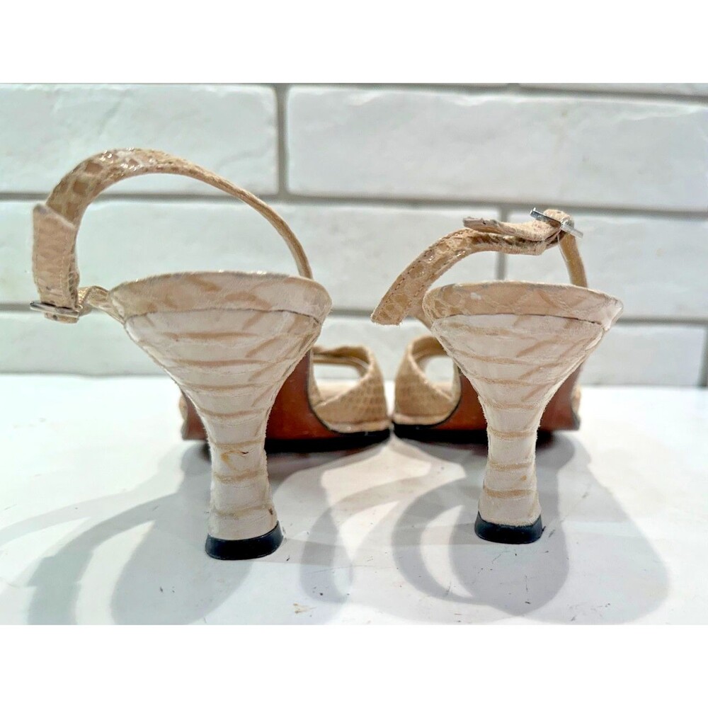 Stuart Weitzman Women's Snakeskin Print Peep Toe Slingback Heels Beige Size 6 M‎ - Picture 6 of 10